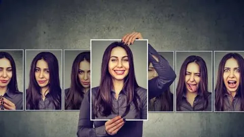 Yeme Bozuklukları konulu görsel: bir kadının farklı duygu ifadeleriyle sıralanmış fotoğrafları